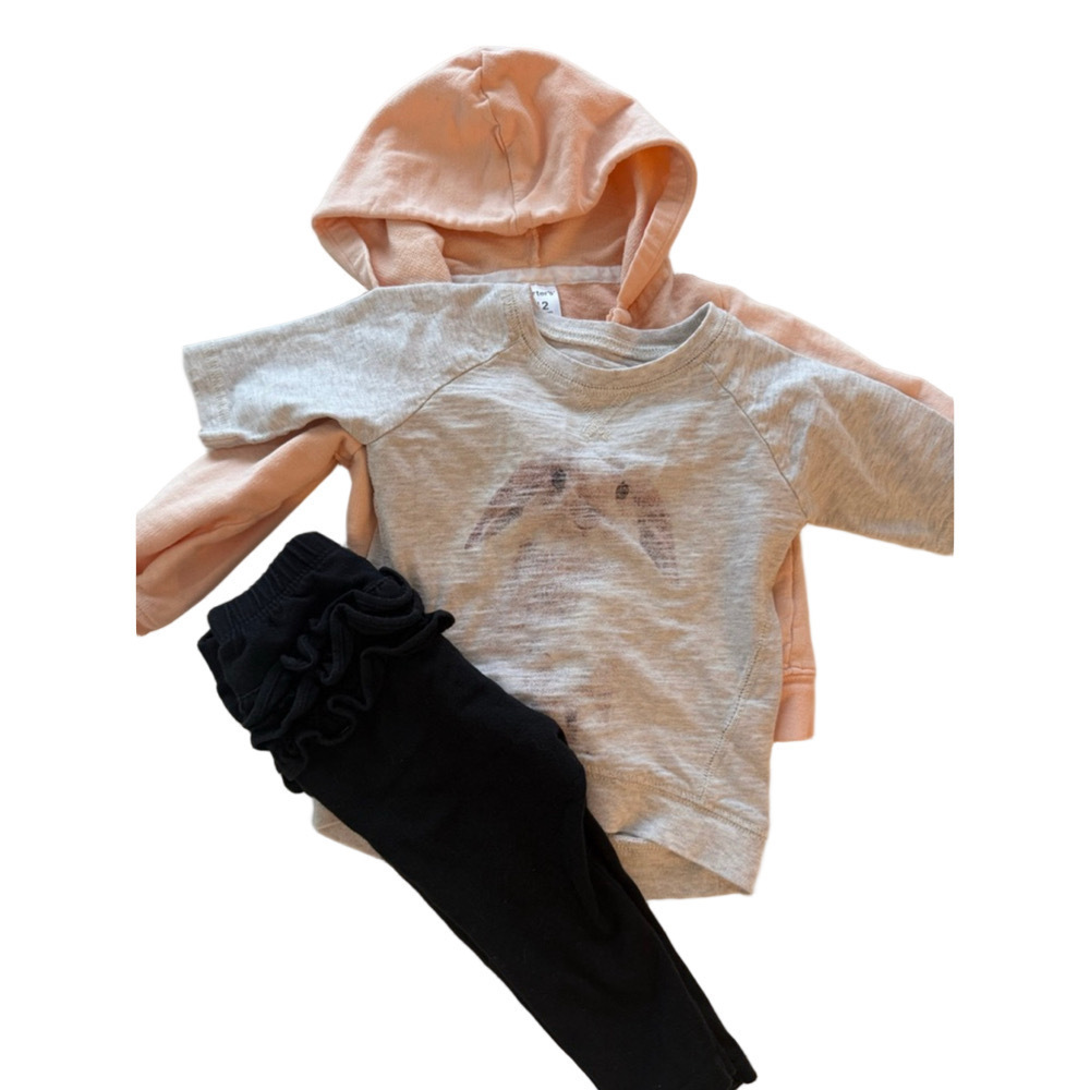 baby girl carters Pink Hoodie & OldNavy Black Leggin w/ osh kosh shirt set 12 Mo
